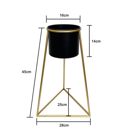 Black Planter on Gold Pyramid Stand 45cm