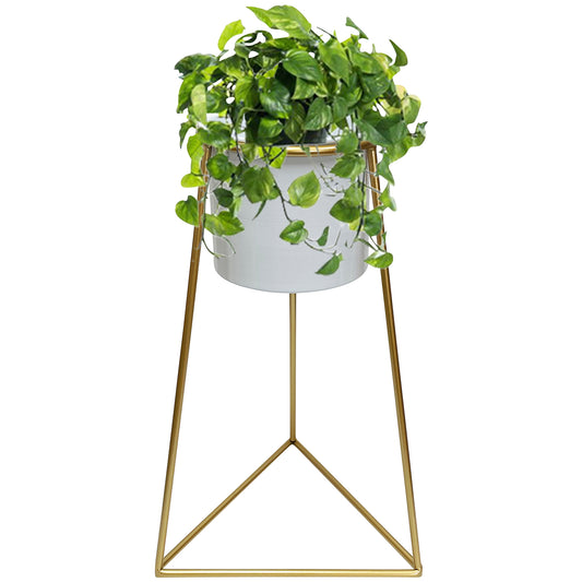 White Planter on Gold Pyramid Stand 45cm