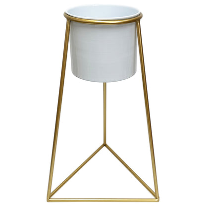 White Planter on Gold Pyramid Stand 45cm