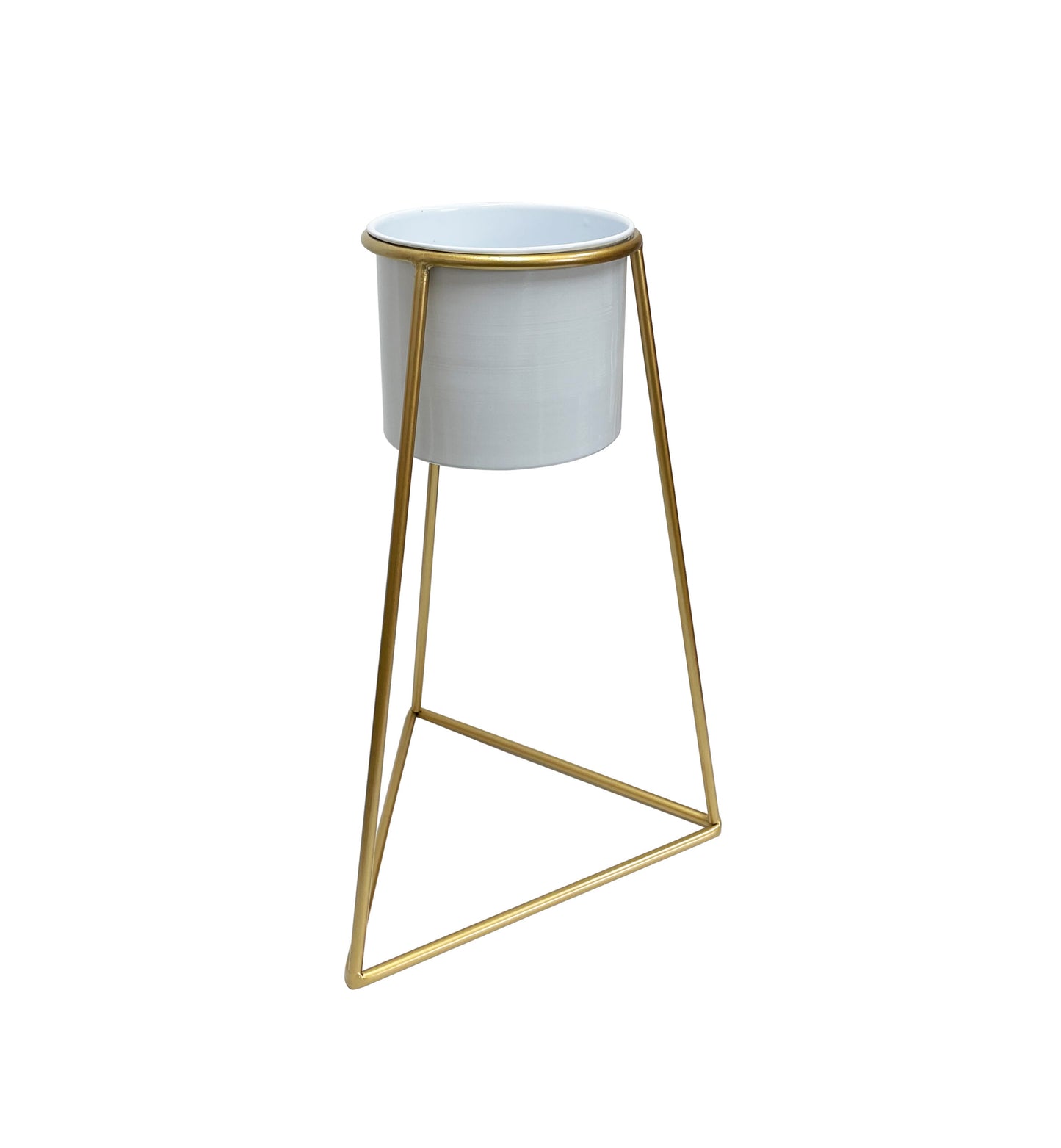 White Planter on Gold Pyramid Stand 45cm