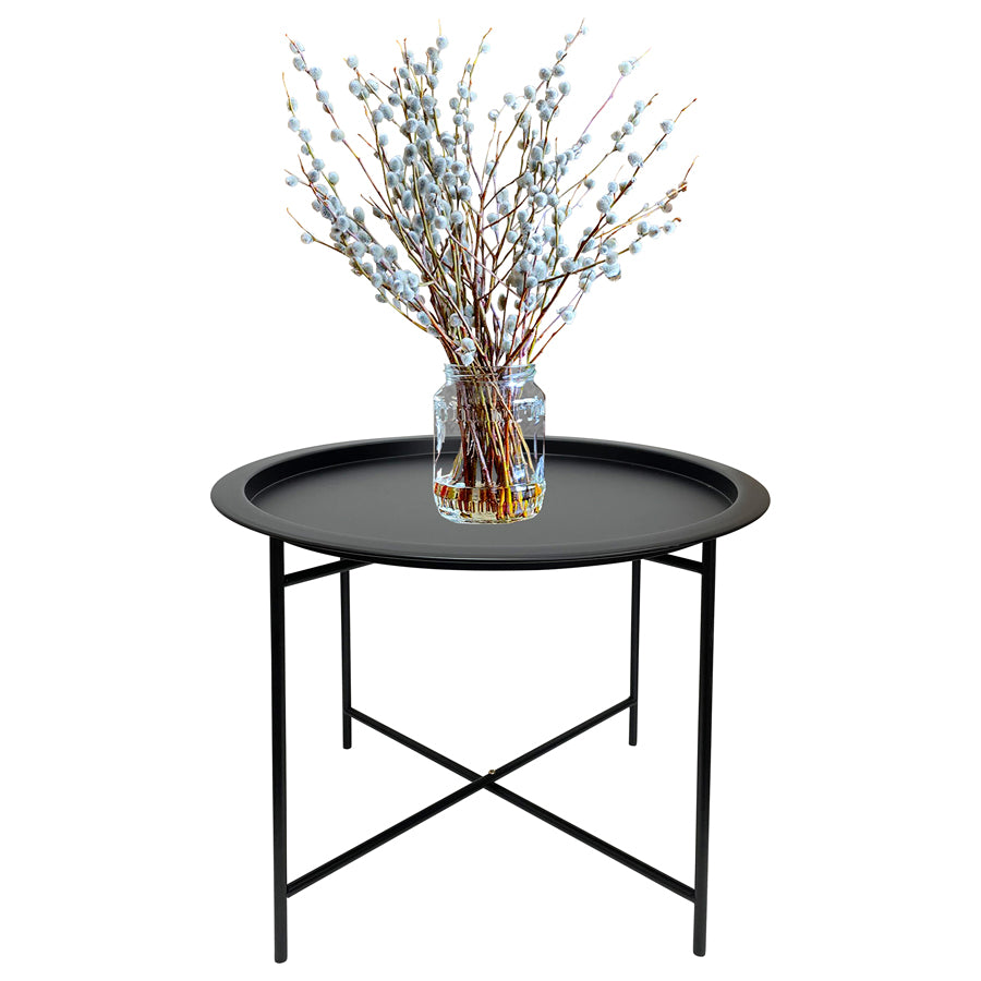 Round Lipped Cross Frame Side Table 47cm - Black