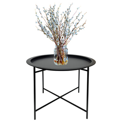 Round Lipped Cross Frame Side Table 47cm - Black