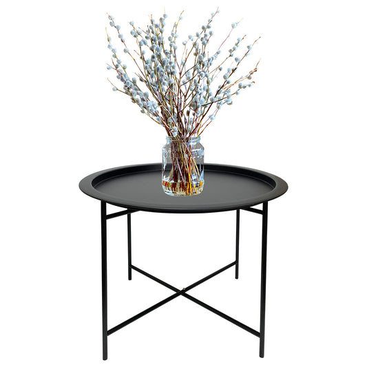 Round Lipped Cross Frame Side Table 47cm - Black