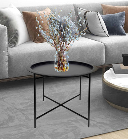 Round Lipped Cross Frame Side Table 47cm - Black