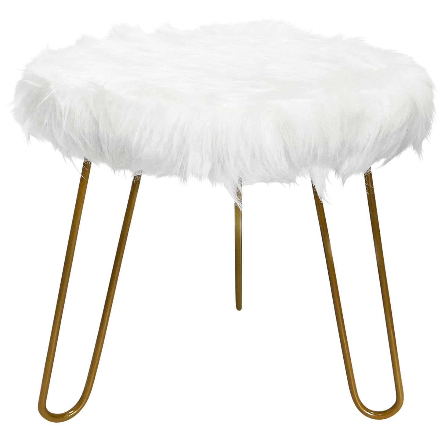 Faux Fur Shaggy White 3 Legged Child Stool / Footstool 30cm - Natural Gold