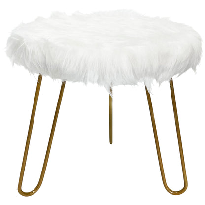Faux Fur Shaggy White 3 Legged Child Stool / Footstool 30cm - Natural Gold