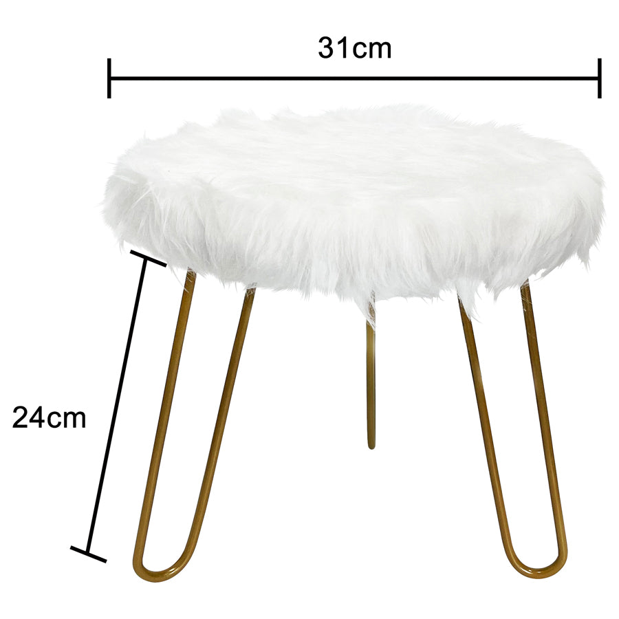 Faux Fur Shaggy White 3 Legged Child Stool / Footstool 30cm - Natural Gold