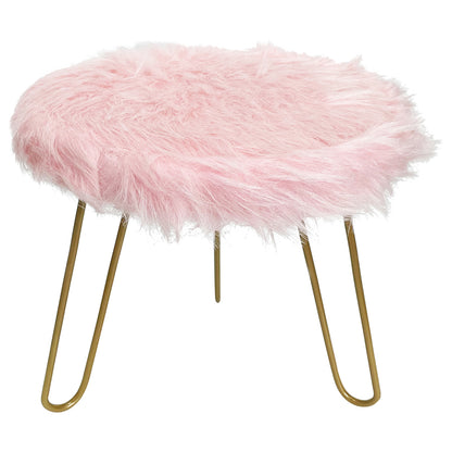 Faux Fur Shaggy Pink 3 Legged Child Stool / Footstool 30cm - Natural Gold