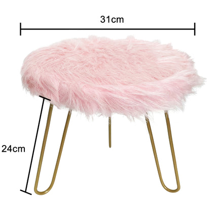 Faux Fur Shaggy Pink 3 Legged Child Stool / Footstool 30cm - Natural Gold