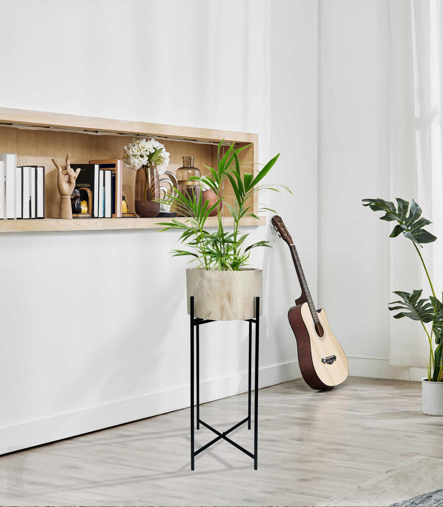 Natural Wood Potplanter on Cross Legged Stand 66cm