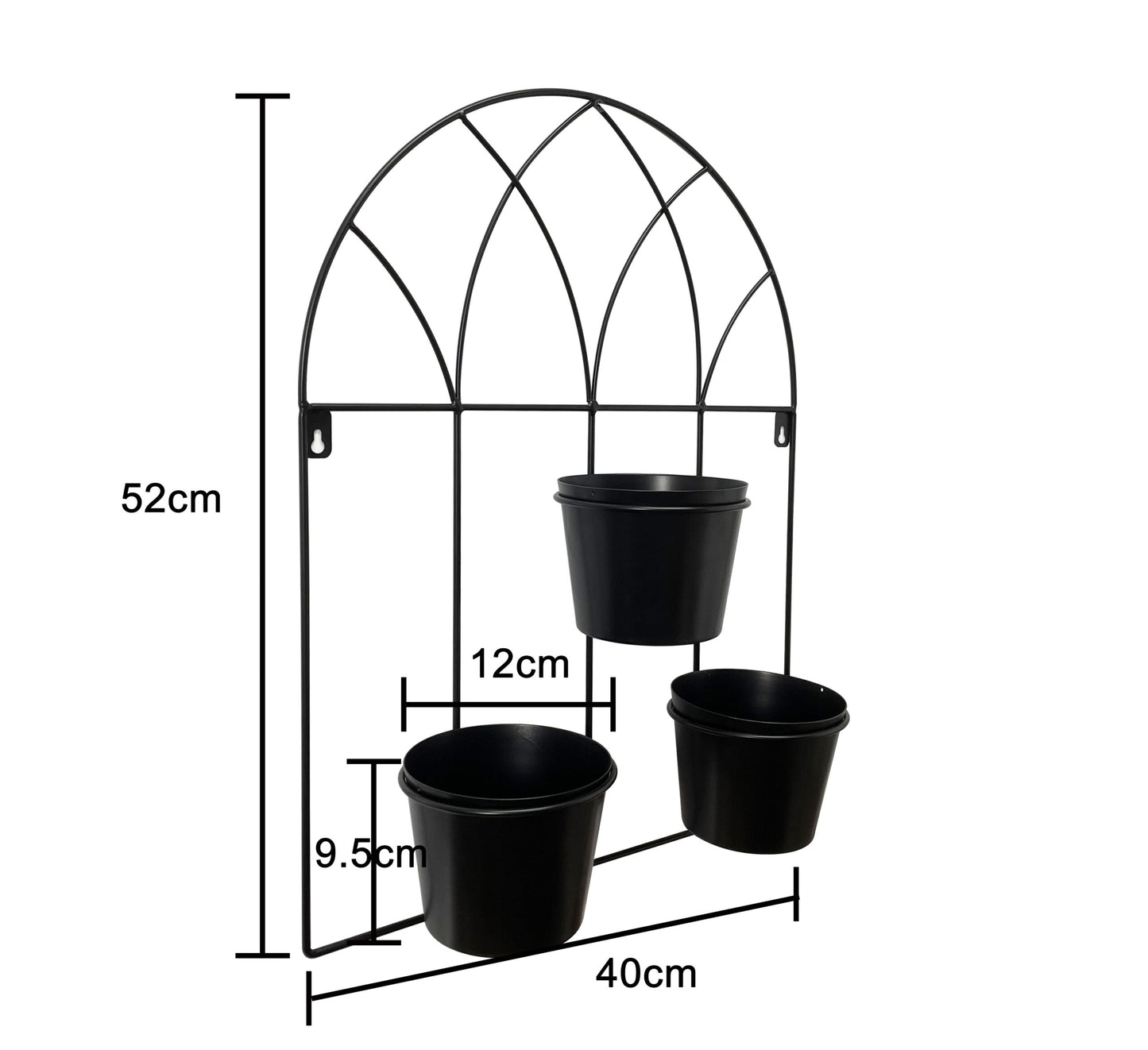 Black Arched 3 Pot Wall Planter 40x52cm