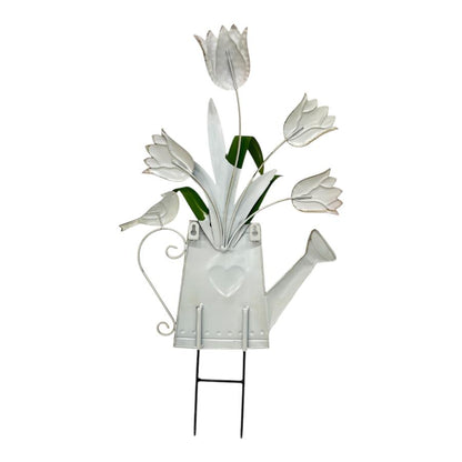 Flowers In Yellow Watering Can Garden Stake 55cm