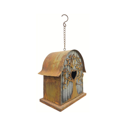 Galvanized & Rust Birdhouse 42cm - Freestanding Outdoor Feeder