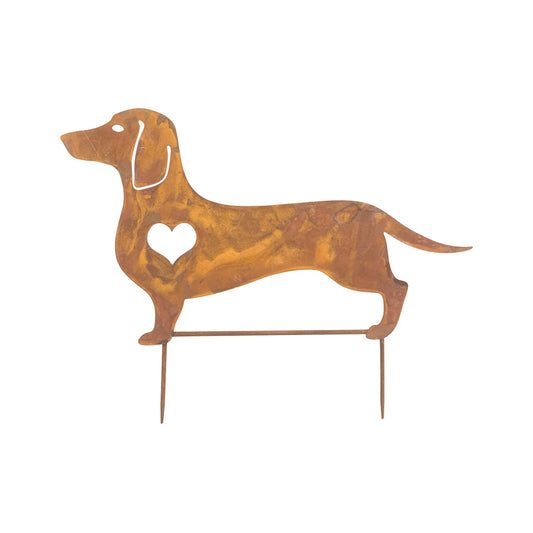 Rust Dachshund Garden Stake 57cm - Hand Painted Iron Decor