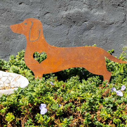 Rust Dachshund Garden Stake 57cm - Hand Painted Iron Decor