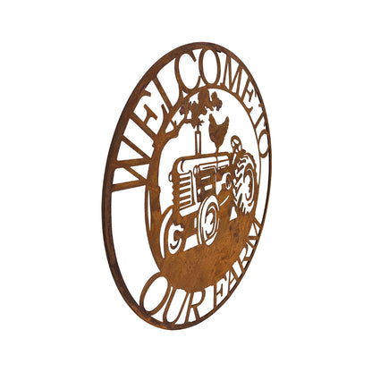 Welcome to Our Farm Wall Art 60cm Iron Rust Brown Decor