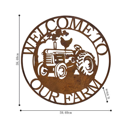 Welcome to Our Farm Wall Art 60cm Iron Rust Brown Decor