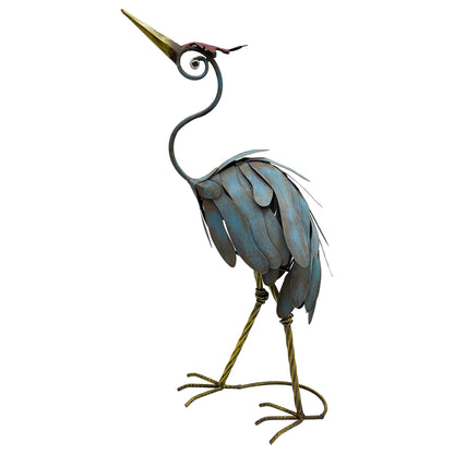 Hand Painted Crane Statue - Looking Up, 29x54cm, Iron