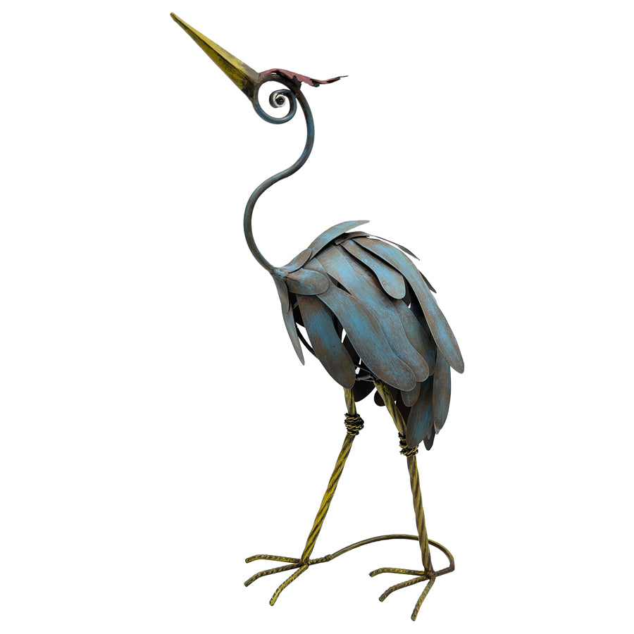 Hand Painted Crane Statue - Looking Up, 29x54cm, Iron