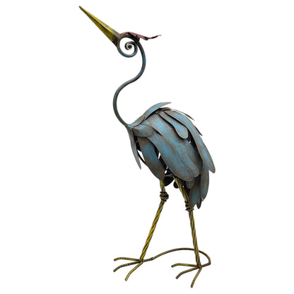 Hand Painted Crane Statue - Looking Up, 29x54cm, Iron