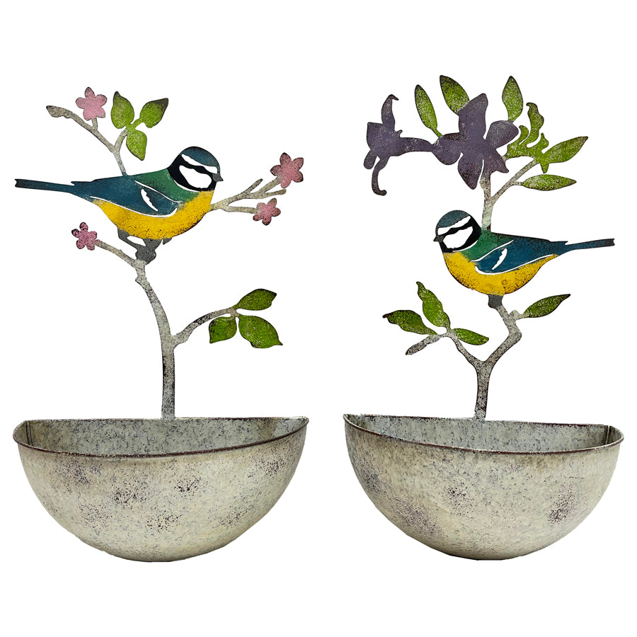 Set 2 Assorted Colourful Bird Wall Planters 24x40cm