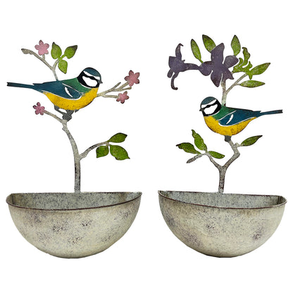 Set 2 Assorted Colourful Bird Wall Planters 24x40cm