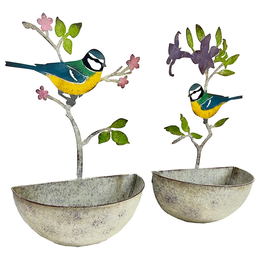Set 2 Assorted Colourful Bird Wall Planters 24x40cm
