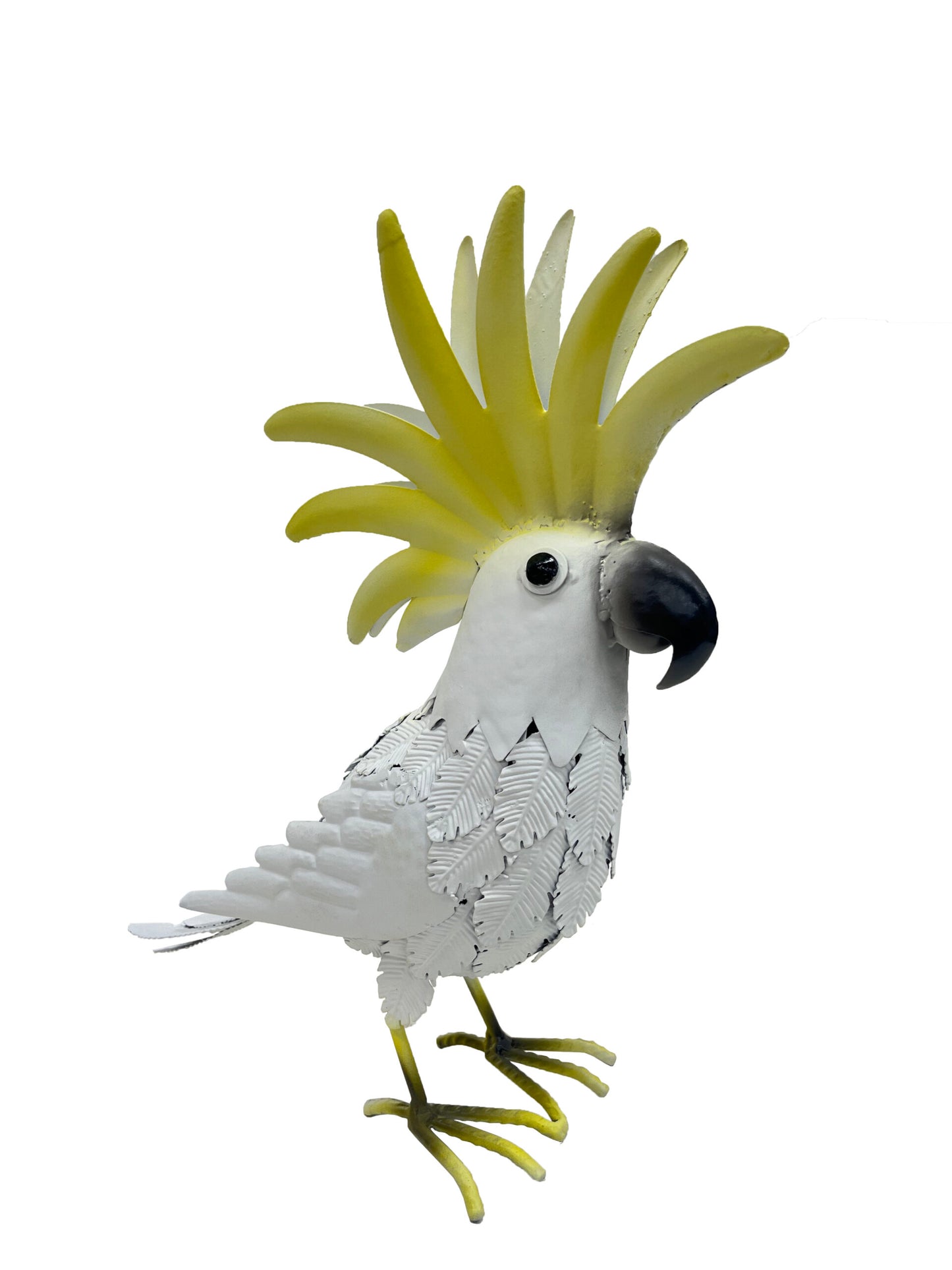 Metal Cockatoo Ornament 34cm - Hand Painted, Indoor/Outdoor Use, White/Yellow