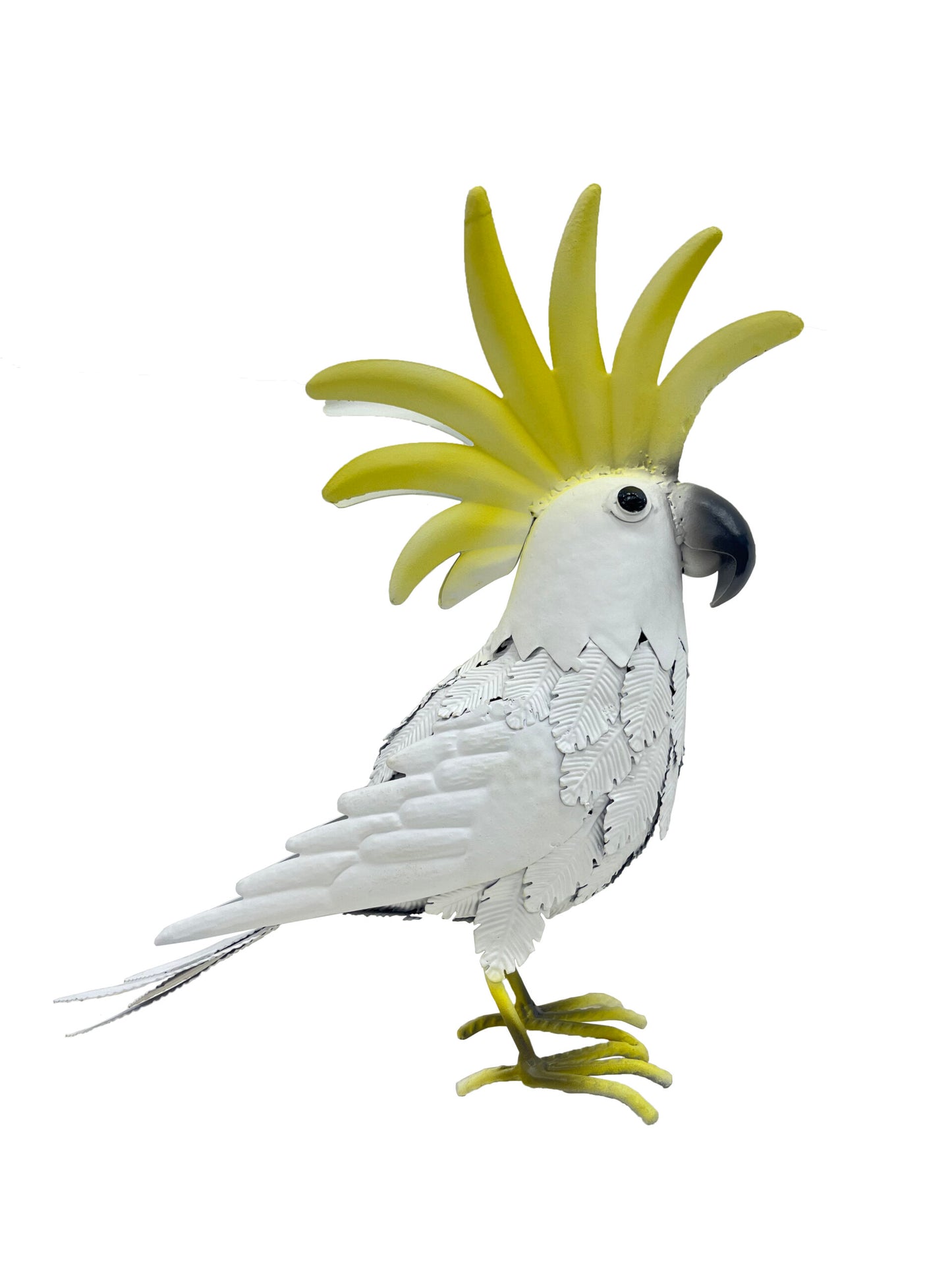 Metal Cockatoo Ornament 34cm - Hand Painted, Indoor/Outdoor Use, White/Yellow