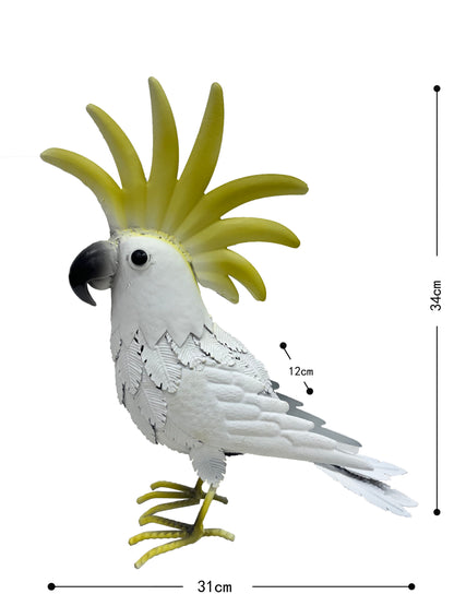 Metal Cockatoo Ornament 34cm - Hand Painted, Indoor/Outdoor Use, White/Yellow
