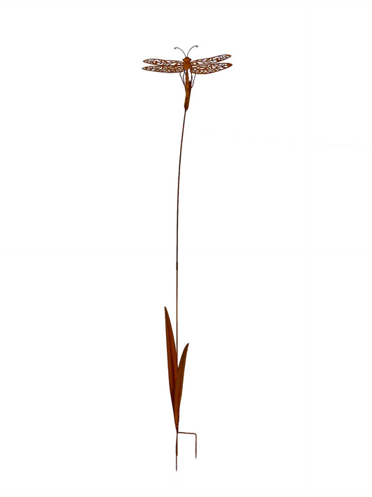 Dragonfly Garden Stake - 182cm Metal Rust Brown
