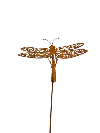 Dragonfly Garden Stake - 182cm Metal Rust Brown