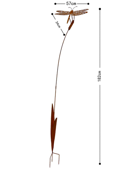 Dragonfly Garden Stake - 182cm Metal Rust Brown