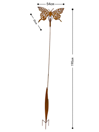 Butterfly Garden Stake - 190cm Metal Rust Brown