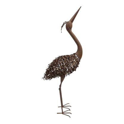 Rust Crane Bird Statue 'Looking Up' - 38cm