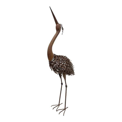 Rust Crane Bird Statue 'Looking Up' - 38cm