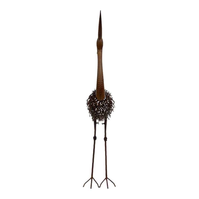 Rust Crane Bird Statue 'Looking Up' - 38cm