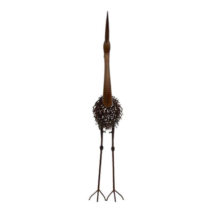 Rust Crane Bird Statue 'Looking Up' - 38cm