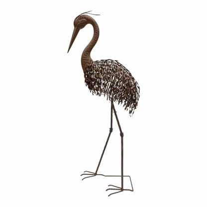 Rust Crane Bird Statue 102cm - Looking Down