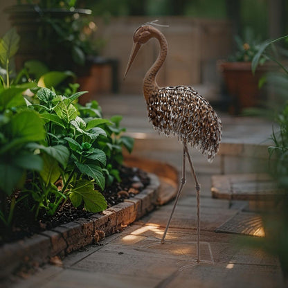 Rust Crane Bird Statue 102cm - Looking Down