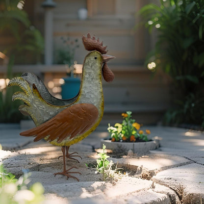 Distress Finish Rooster Planter, Galvanised Iron, 39.5cm