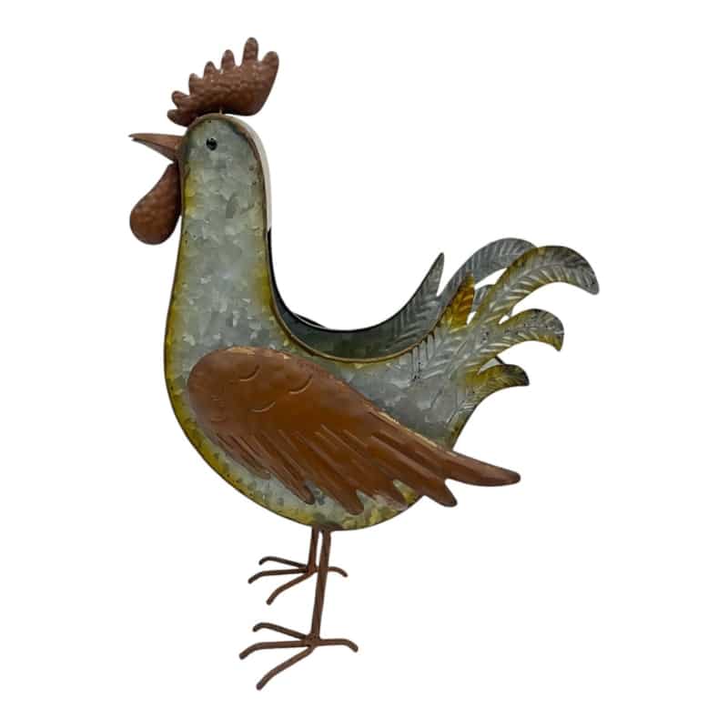 Distress Finish Rooster Planter, Galvanised Iron, 39.5cm