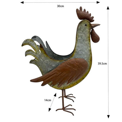 Distress Finish Rooster Planter, Galvanised Iron, 39.5cm
