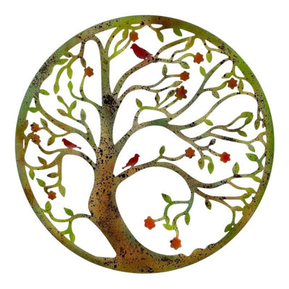 Premium Wall Art Decor: Round Laser Cut Tree of Life 80cm - Distressed Multi-Colour