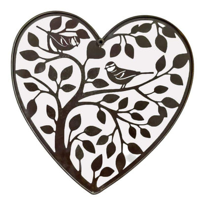 Premium Iron Wall Art - Heart Tree of Life with Red Birds - Distressed Green, Red 45cm