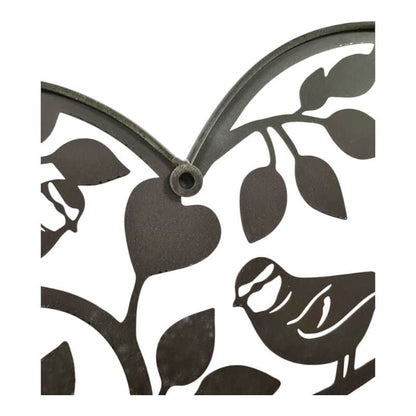 Premium Iron Wall Art - Heart Tree of Life with Red Birds - Distressed Green, Red 45cm