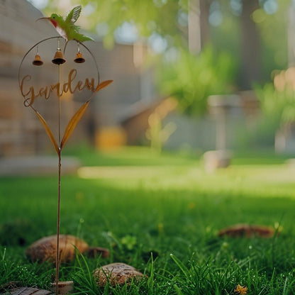 Garden Stake with Hummingbird and Bells - 158cm