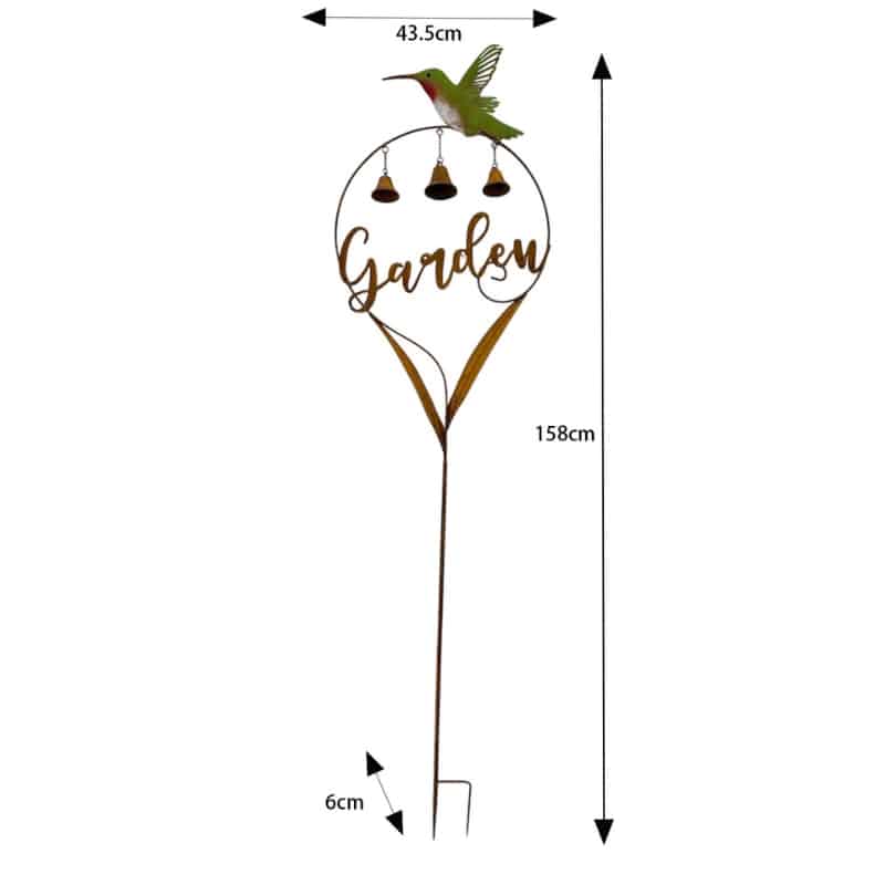 Garden Stake with Hummingbird and Bells - 158cm