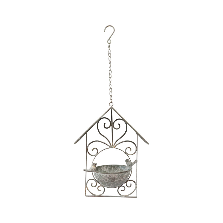 Fleur House Free Standing Bird Feeder, Distressed Grey, 25x14x32-61 cm