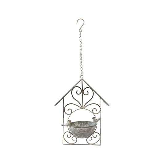 Fleur House Free Standing Bird Feeder, Distressed Grey, 25x14x32-61 cm